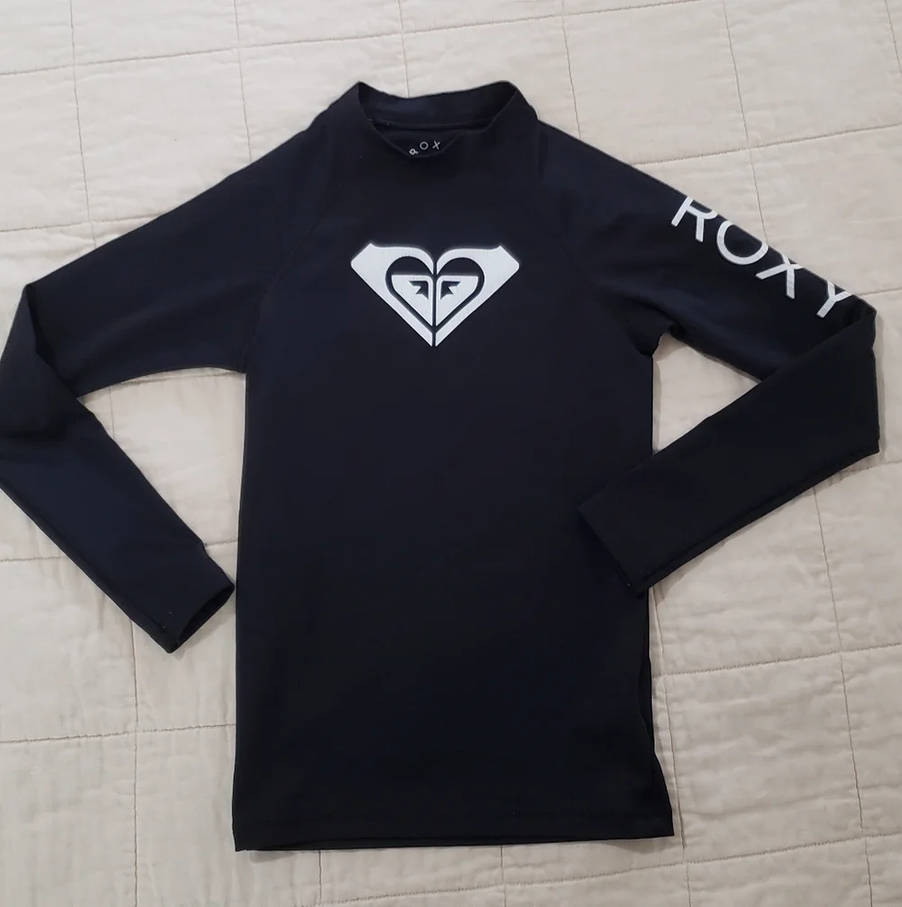Roxy Rashguard Kids Medium Youth 10 Black Swim Boys Girls